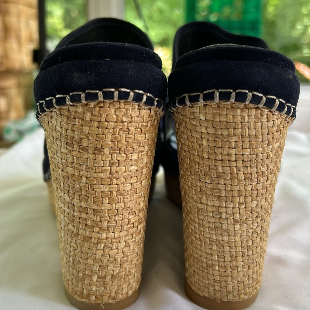 Stuart Weitzman Ponte Cutout Espadrille Platform Wedge Slides Navy Blue 8.5 - Picture 7 of 12